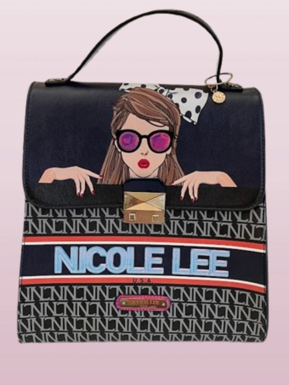 Nicole Lee Satchel Converts to Backpack Iridescent Fashion Girl Print RARE